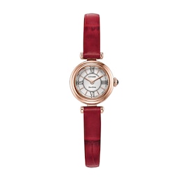 Ladies' Citizen Fio Rose Gold-Tone Stainless Steel Watch with White Dial and Red Leather Strap (EG7087-03A)