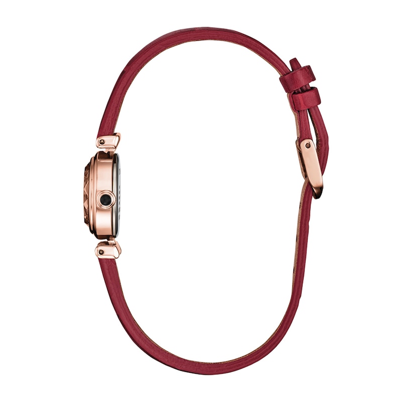 Ladies' Citizen Fio Rose Gold-Tone Stainless Steel Watch with White Dial and Red Leather Strap (EG7087-03A)