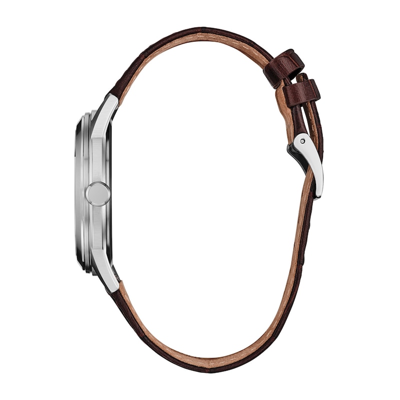 Men's Citizen Rolan Stainless Steel Watch with Salmon Pink Dial and Brown Leather Strap (AW2110-14Z)