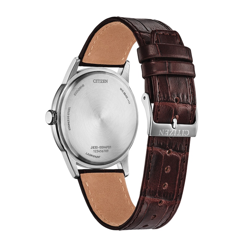 Men's Citizen Rolan Stainless Steel Watch with Salmon Pink Dial and Brown Leather Strap (AW2110-14Z)