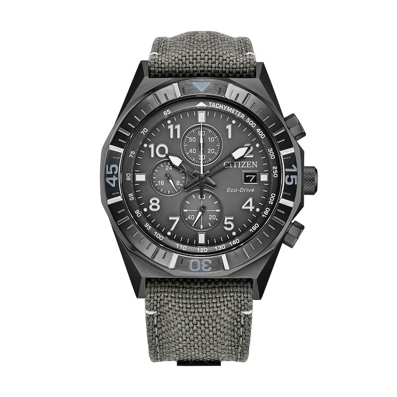 Men's Citizen Nighthawk Sport Casual Chrono Gray Stainless Watch with Gray Dial and Gray Nylon Strap (CA0897-04H)