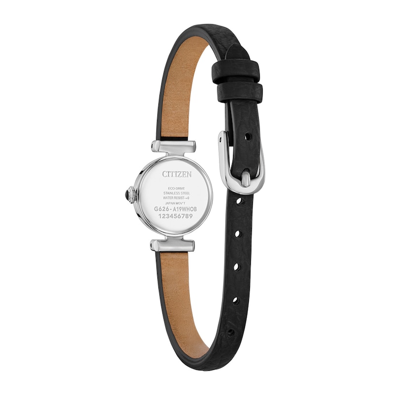Ladies' Citizen Fio Stainless Steel Watch with Black Dial and Leather Strap (EG7081-00E)