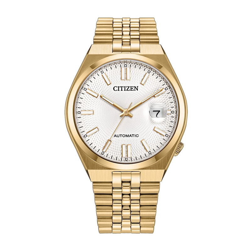 Men's Citizen Tsuyosa 60 Automatic Gold-Tone Stainless Steel Watch with Silver-Tone Dial (NK0022-50A)