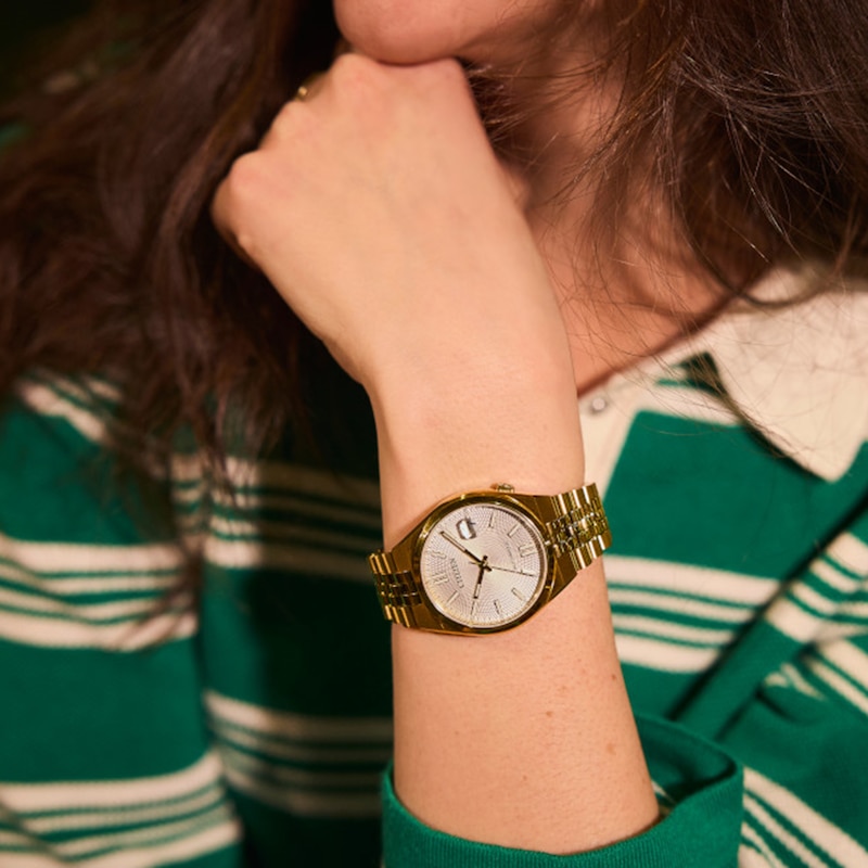 Citizen Tsuyosa 60 Automatic Gold-Tone Stainless Steel Watch with Silver-Tone Dial (NK0032-56A)