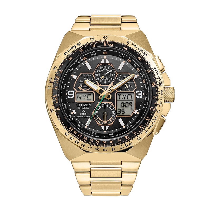 Men's Citizen Skyhawk Limited Edition Gold-Tone Stainless Steel Watch with Black Dial (JY8144-50E)