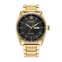 Men's Citizen Dress Classic Gold-Tone Stainless Steel Watch with Black Dial (AW0089-52E)
