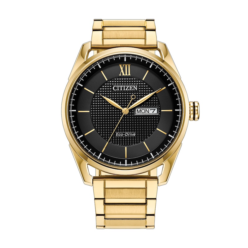 Men's Citizen Dress Classic Gold-Tone Stainless Steel Watch with Black Dial (AW0089-52E)