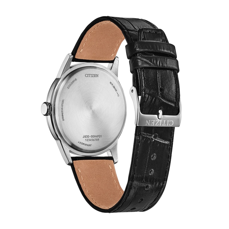 Men's Citizen Rolan Stainless Steel Watch with Black Dial and Black Leather Strap (AW2110-06E)