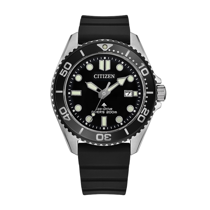 Men's Citizen Promaster Dive Watch Stainless Steel Watch with Black Dial and Gray Polyurethane Strap (BN0266-07E)