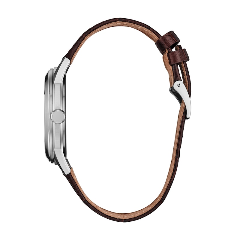 Men's Citizen Rolan Stainless Steel Watch with Mother-of-Pearl Dial and Brown Leather Strap (FE7130-10D)