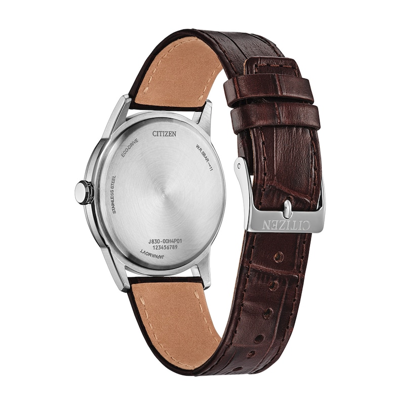 Men's Citizen Rolan Stainless Steel Watch with Mother-of-Pearl Dial and Brown Leather Strap (FE7130-10D)