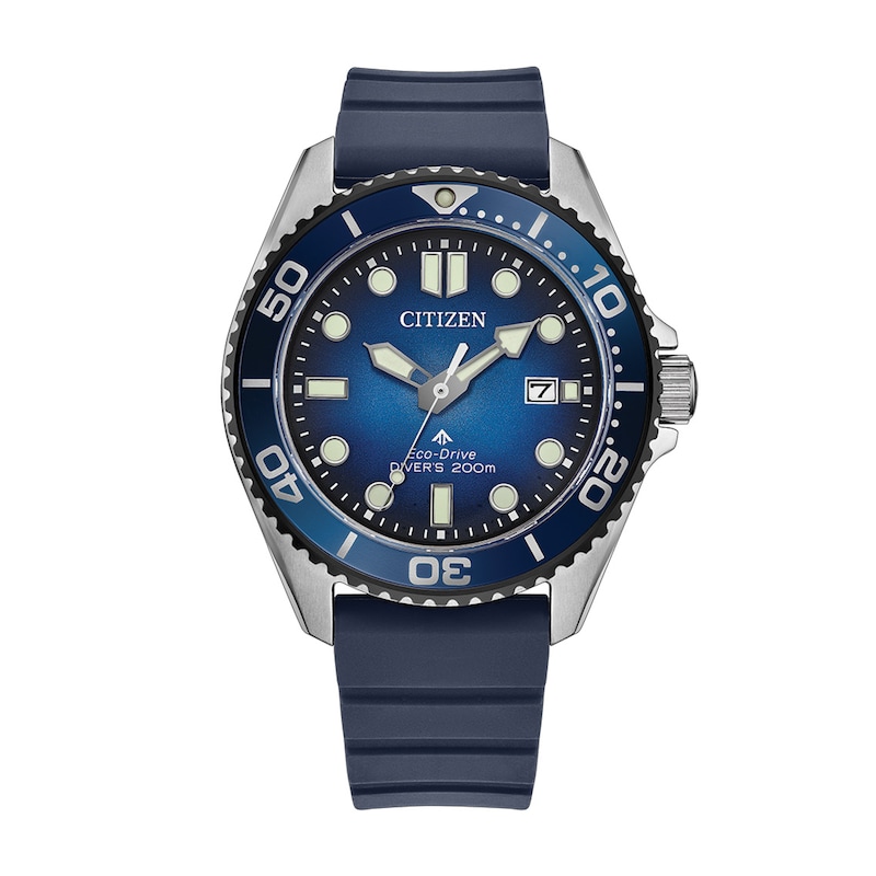 Men's Citizen Promaster Dive Stainless Steel Watch with Blue Dial and Blue Polyurethane Strap (BN0267-04L)