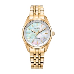 Ladies' Citizen Peyten Gold-Tone Stainless Steel Watch with Mother-of-Pearl Dial (EM1232-59D)