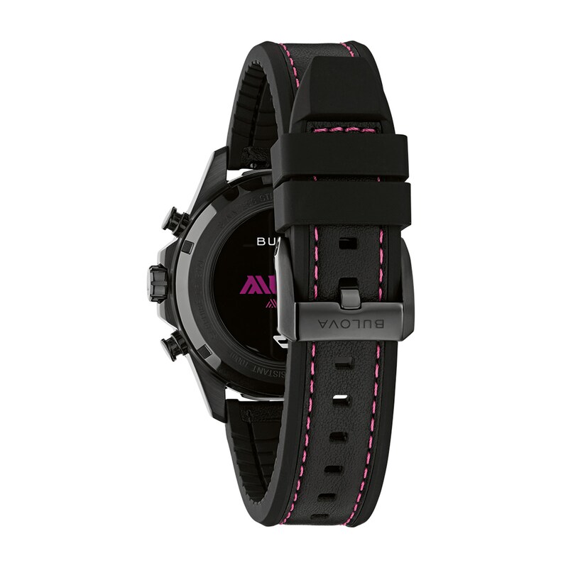 Men's Bulova Team Miami E1 Racing Marine Star B Black Stainless Steel Watch with Purple Dial (98B476)
