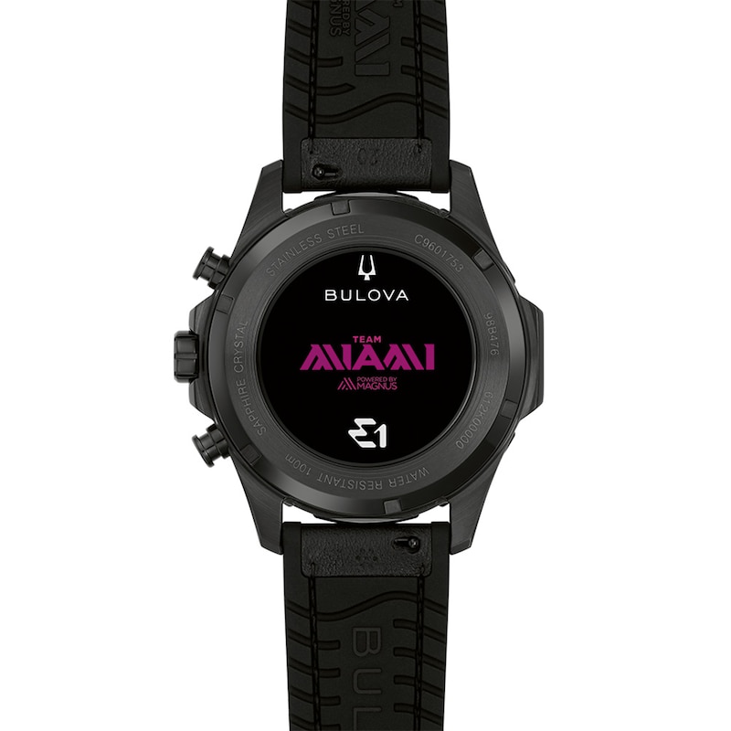 Men's Bulova Team Miami E1 Racing Marine Star B Black Stainless Steel Watch with Purple Dial (98B476)