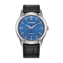 Citizen Rolan Stainless Steel Watch with Blue Dial and Black Leather Strap (FE7130-01L)