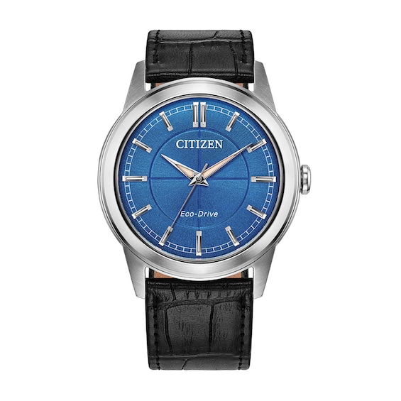 Citizen Rolan Stainless Steel Watch with Blue Dial and Black Leather