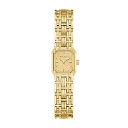 Ladies' Bulova Goddess Of Time Gold-Tone Stainless Steel Watch with Champagne Dial (97P184)