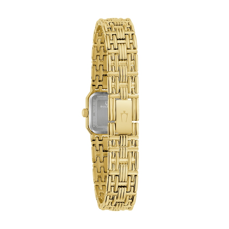 Ladies' Bulova Goddess Of Time Gold-Tone Stainless Steel Watch with Champagne Dial (97P184)