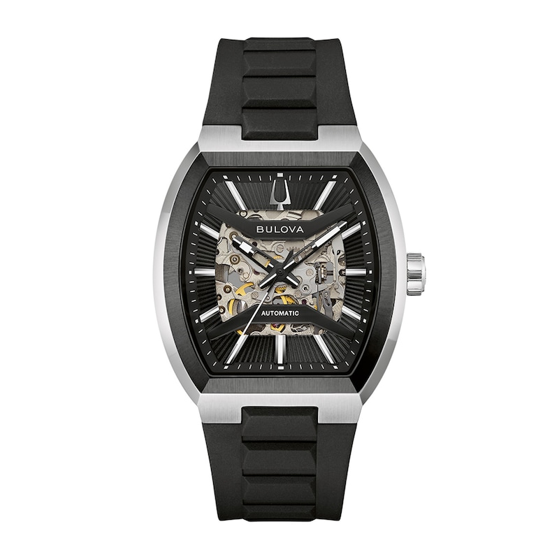 Men's Bulova Maquina Automatic Stainless Steel Watch with Gray Dial and Black Silicone Bracelet (98A346)