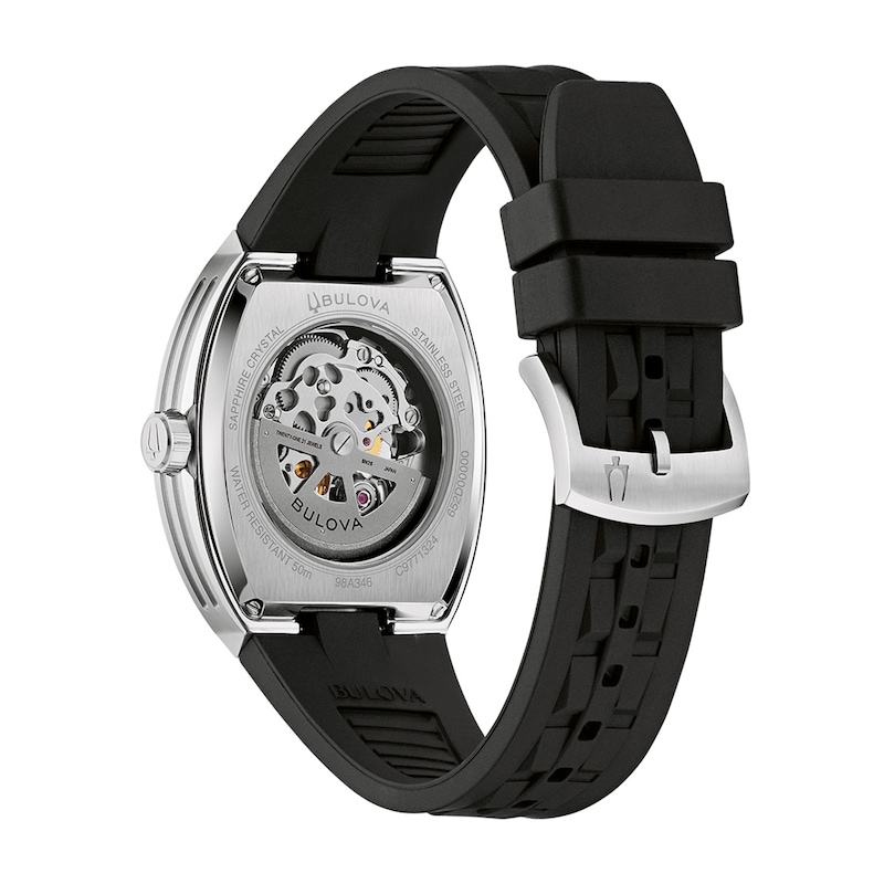 Men's Bulova Maquina Automatic Stainless Steel Watch with Gray Dial and Black Silicone Bracelet (98A346)