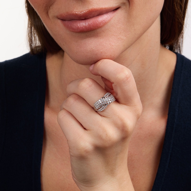 1.00 CT.T.W. Lab-Grown Diamond Multi-Row Wave Fashion Ring Sterling Silver (F/SI2)