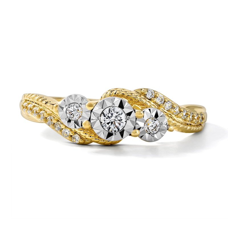0.20 CT. T.W. Diamond Three-Stone Swirl Engagement Ring 10K Gold