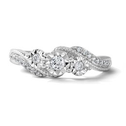 0.20 CT. T.W. Diamond Three-Stone Swirl Engagement Ring in 10K White Gold