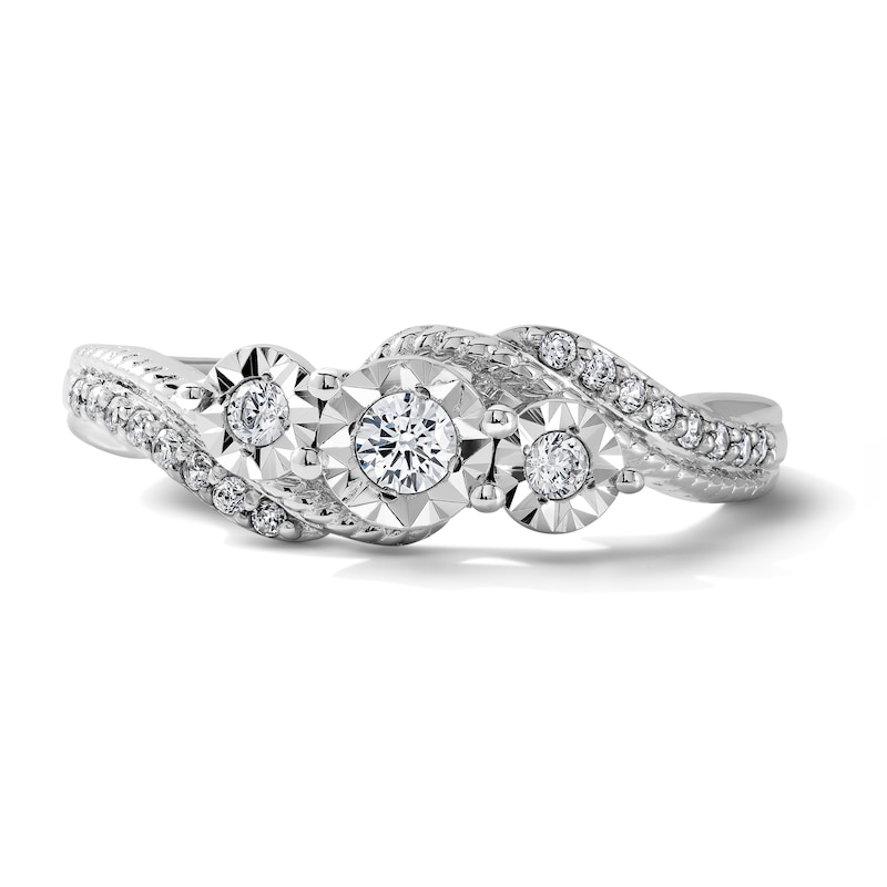 0.20 CT. T.W. Diamond Three-Stone Swirl Engagement Ring in 10K Gold