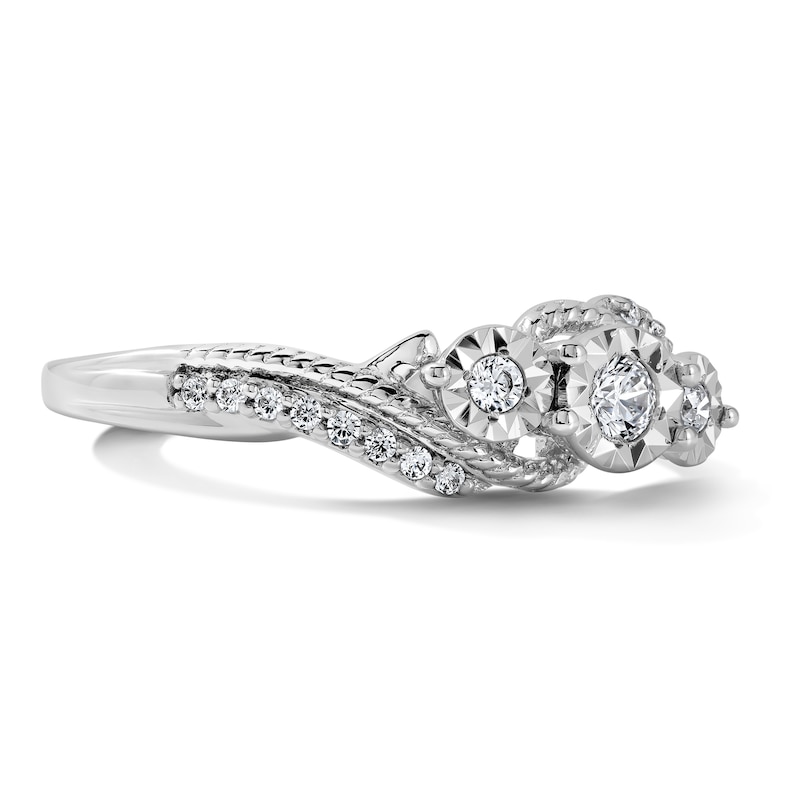 0.20 CT. T.W. Diamond Three-Stone Swirl Engagement Ring in 10K Gold
