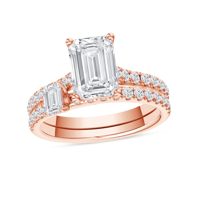 2.75 CT. T.W. Emerald-Cut Certified Lab-Grown Diamond Bridal Set in 14K Rose Gold (F/VS2)
