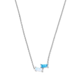 Baguette-Cut Blue Topaz and Lab-Created Opal Two-Tone Necklace in Sterling Silver - 18"