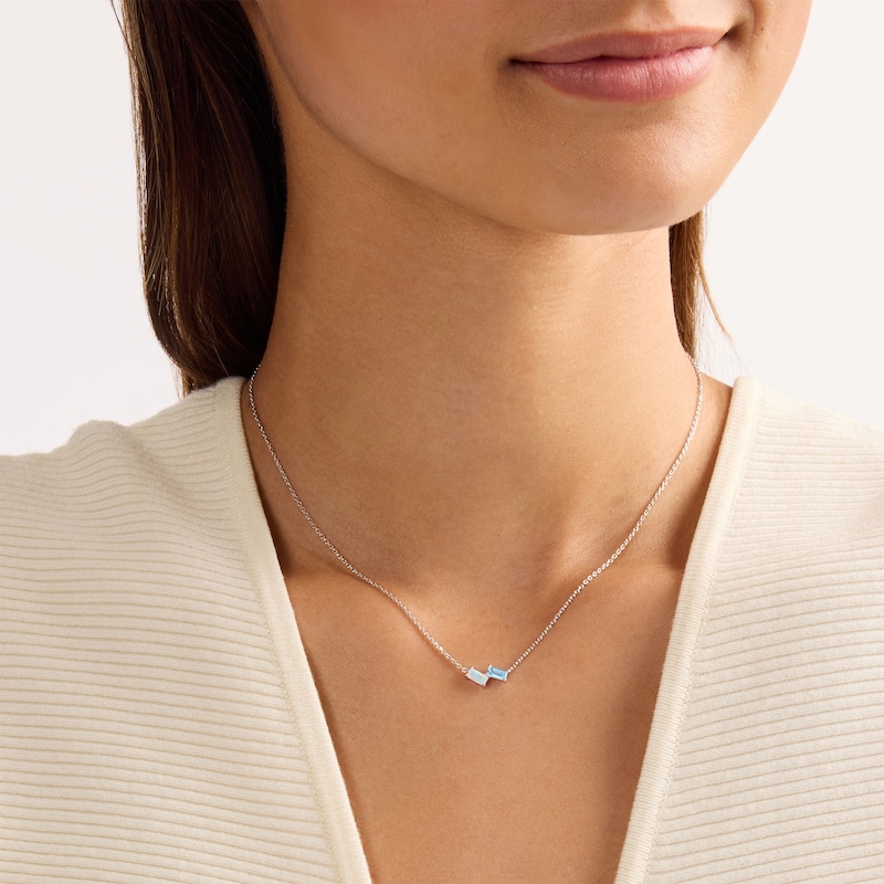 Baguette-Cut Blue Topaz and Lab-Created Opal Two-Tone Necklace in Sterling Silver - 18"