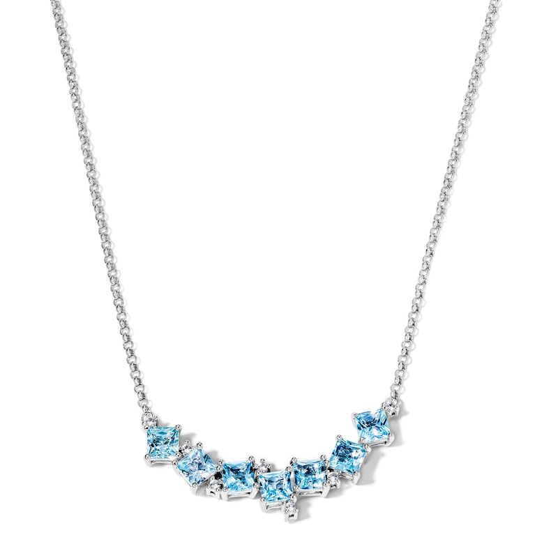 Main Image 1 of Square-Cut Sky Blue Topaz and White Lab-Created Sapphire Scatter Necklace in Sterling Silver - 17"