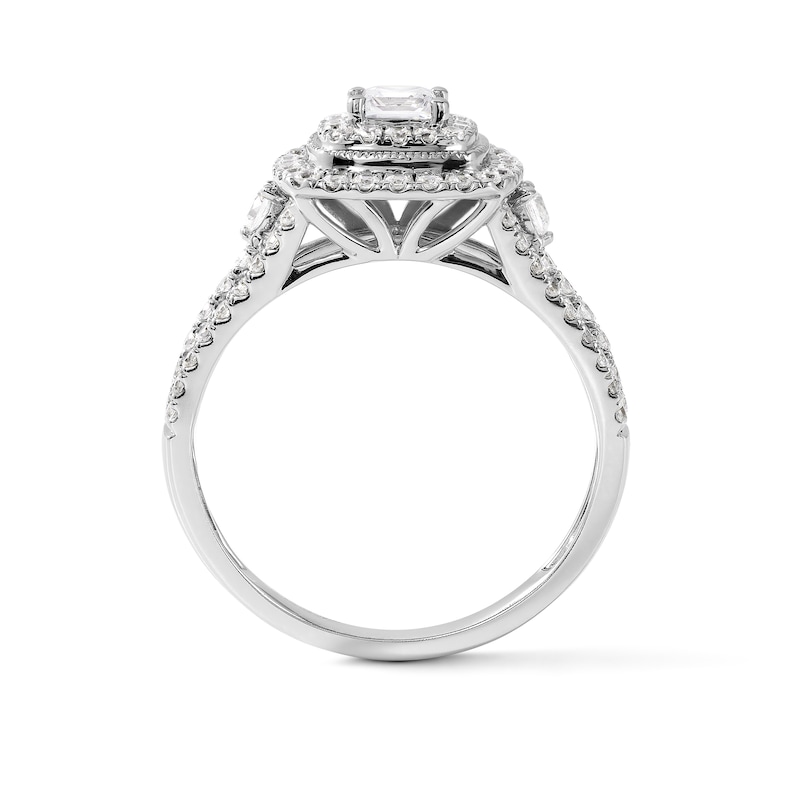 1.00 CT. T.W. Princess-Cut Diamond Cushion Frame Engagement Ring in 10K White Gold (I/I3)
