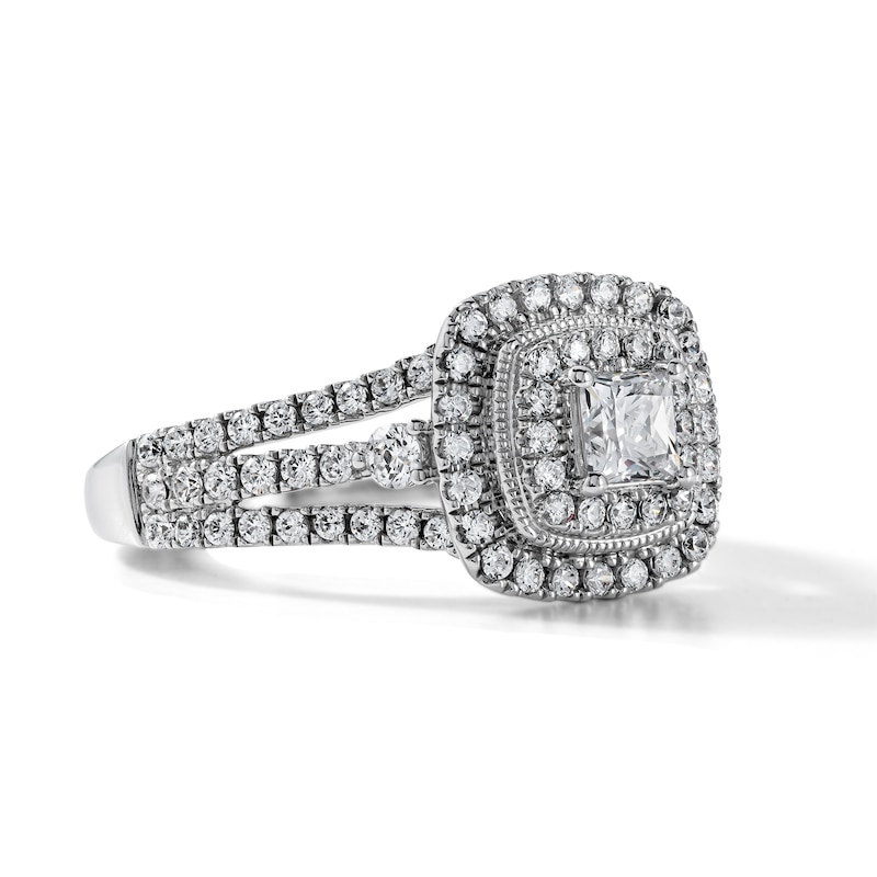 1.00 CT. T.W. Princess-Cut Diamond Cushion Frame Engagement Ring in 10K White Gold (I/I3)