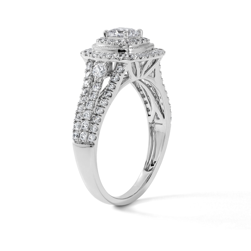 1.00 CT. T.W. Princess-Cut Diamond Cushion Frame Engagement Ring in 10K White Gold (I/I3)
