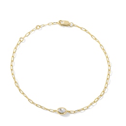 0.25 CT. T.W. Oval Lab-Grown Diamond Bezel-Set Solitaire Bracelet in Sterling Silver with 10K Yellow Gold Plate (F/SI2) - 7.5"
