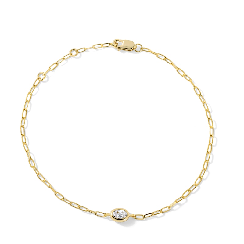0.25 CT. T.W. Oval Lab-Grown Diamond Bezel-Set Solitaire Bracelet in Sterling Silver with 10K Yellow Gold Plate (F/SI2) - 7.5"
