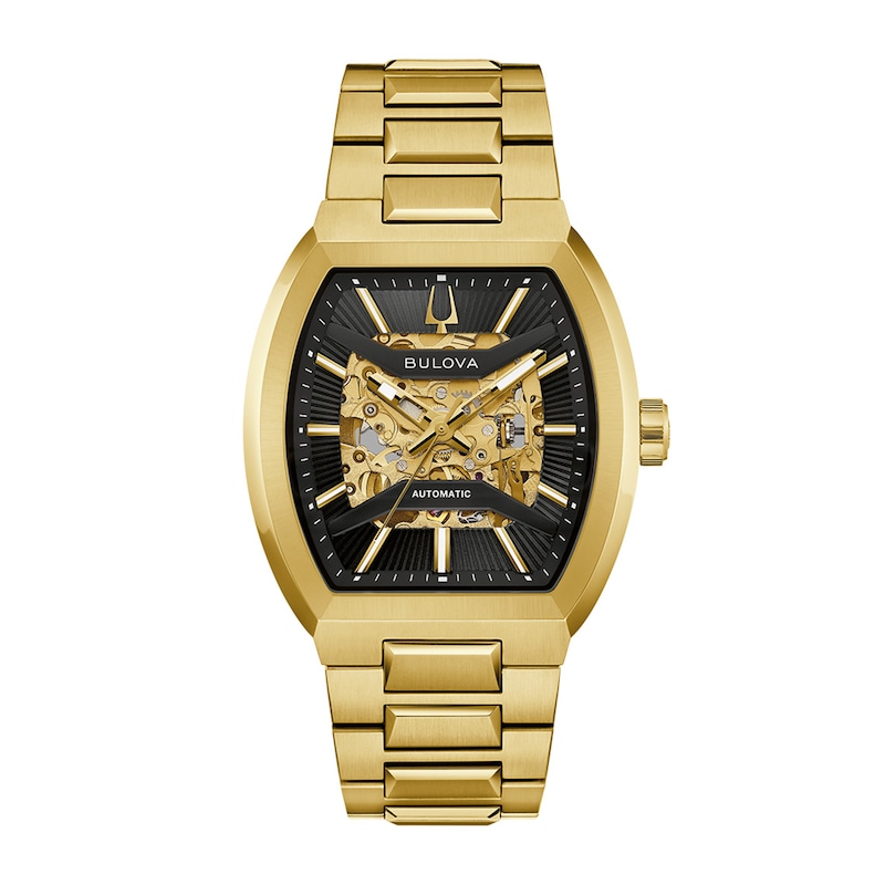 Men's Bulova Maquina Automatic Gold-Tone Stainless Steel Watch with Black Dial (97A207)