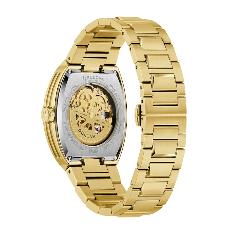 Men's Bulova Maquina Automatic Gold-Tone Stainless Steel Watch with Black Dial (97A207)