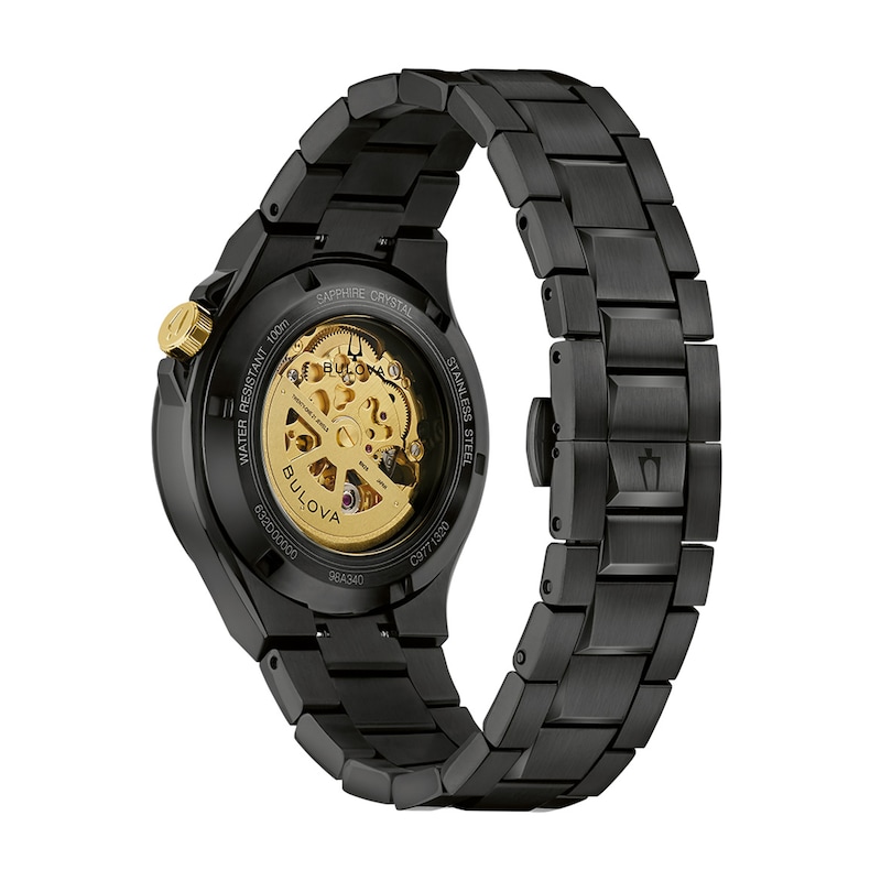 Men's Bulova Maquina Automatic Black Stainless Steel Watch with Black Forged Carbon Dial (98A340)
