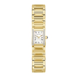 Ladies' Bulova Harmony Gold-Tone Stainless Steel Watch with Mother-of-Pearl Dial and Diamonds (98R301)