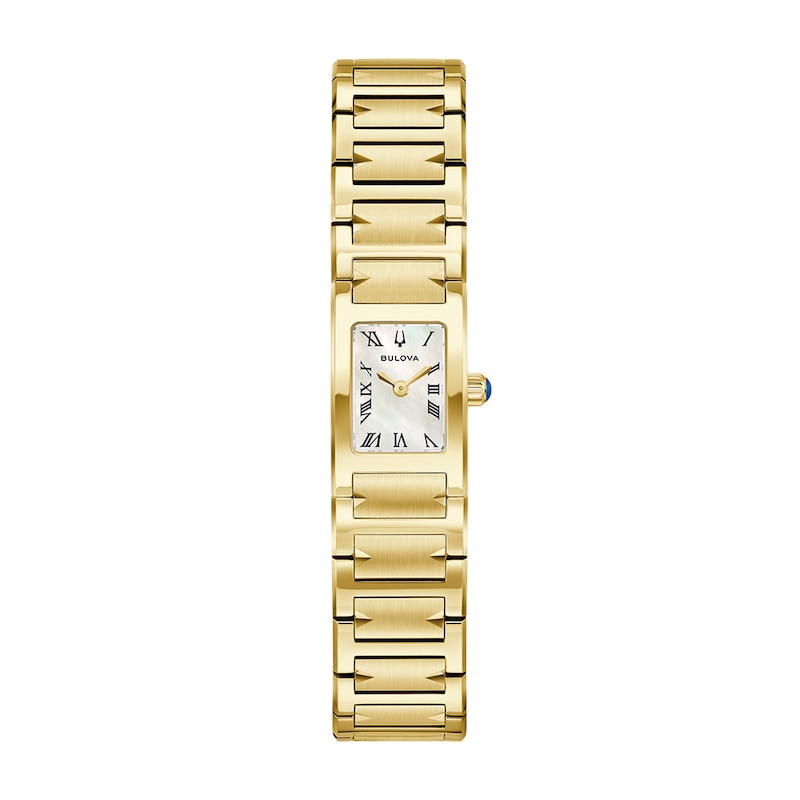 Ladies' Bulova Harmony Gold-Tone Stainless Steel Watch with White Mother-of-Pearl Dial (97L200)