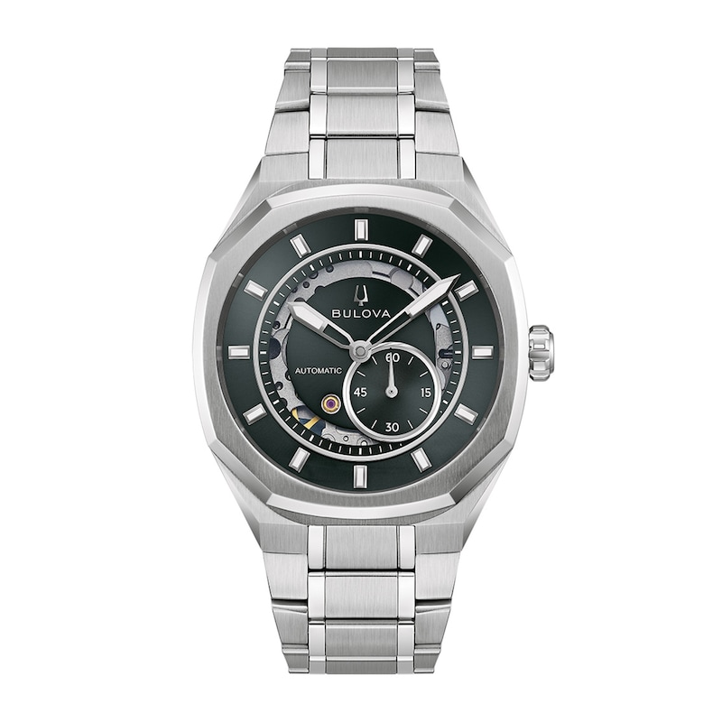 Men's Bulova Surveyor Automatic Silver-Tone Stainless Steel Watch with Green Dial (96A346)