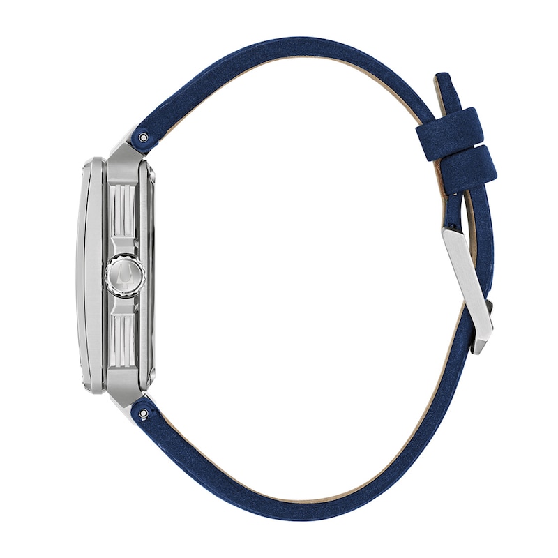 Men's Bulova Series X2 Automatic Stainless Steel Skeleton Watch with Blue Dial and Blue Suede Strap (98A342)