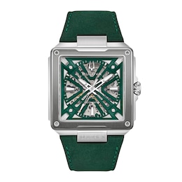 Men's Bulova Series X2 Automatic Stainless Steel Watch with Green Dial and Green Suede Strap (98A343)