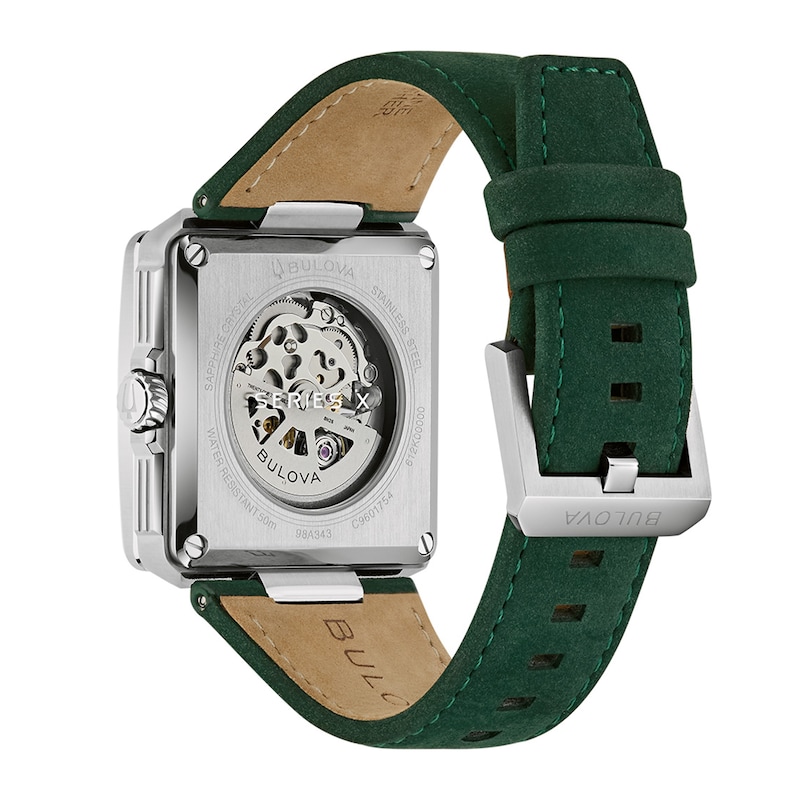 Men's Bulova Series X2 Automatic Stainless Steel Watch with Green Dial and Green Suede Strap (98A343)