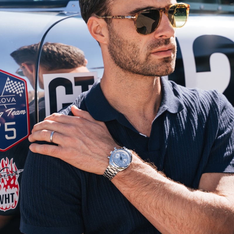 Men's Bulova Shelby® Racer Chronograph Limited Edition Stainless Steel Watch with Extra Leather Strap (96K118)