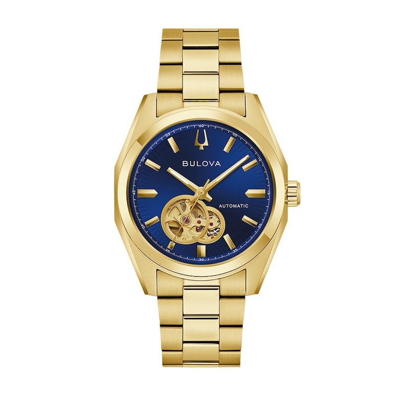 Men's Bulova Surveyor Automatic Gold-Tone Stainless Steel Watch with Blue Dial (97A203)
